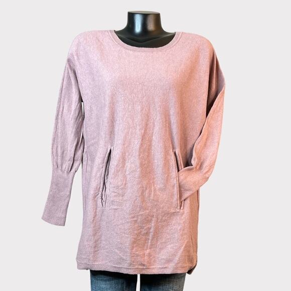 Garnet Hill Mauve Pocket Sweater Tunic Length Long Sleeved Lightweight Top - Picture 2 of 10